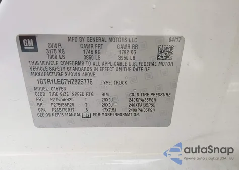 2017 GMC Sierra 1500 from USA, damaged, VIN 1GTR1LEC7HZ325776